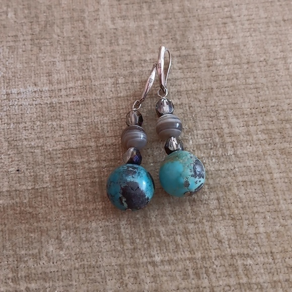 925 Sterling Silver Turquoise Dangle Earrings - Picture 4 of 9